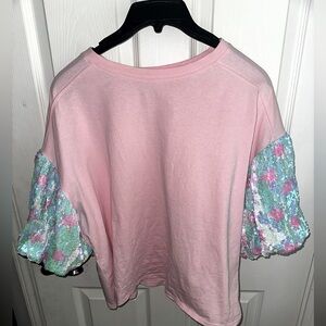 Pink Top with Sequin Star Sleeves